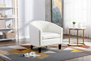 Accent barrel chair living room chair with nailheads and solid wood legs white pu leather main photo