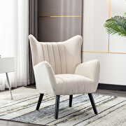 Beige velvet accent armchair living room chair with solid wood legs