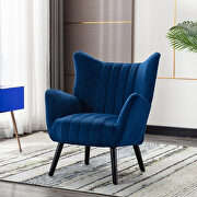 Navy velvet accent armchair living room chair with solid wood legs