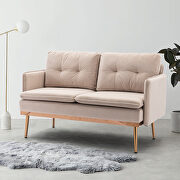 Beige velvet loveseat sofa with stainless feet main photo