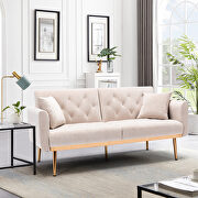 Beige velvet loveseat sofa with rose gold metal feet main photo