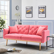 Peach velvet loveseat sofa with rose gold metal feet main photo