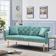 Light blue velvet loveseat sofa with rose gold metal feet main photo