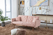 Pink velvet loveseat sofa with rose gold metal feet main photo