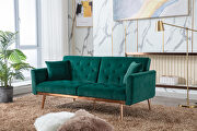 Green velvet loveseat sofa with rose gold metal feet main photo