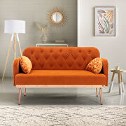Orange velvet upholstery accent loveseat with metal feet main photo