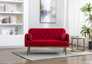 Red velvet upholstery accent loveseat with metal feet main photo