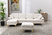 White fabric accent sectional sofa with ottoman main photo