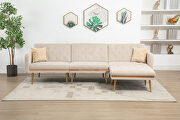 HM922 (Beige) Beige velvet accent sectional sofa with reversible chaise