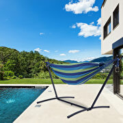 L419 (Blue) Blue/green striped double classic hammock with stand for 2 person- indoor or outdoor