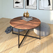 Natural wood finish modern round metal coffee table
