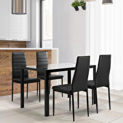 YJ340 (Black) II Black finish 5-pieces dining table set: tempered glass dining table and 4 pu leather chairs