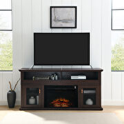 Tv stand for TVs up to 65 with electric fireplace in dark brown main photo