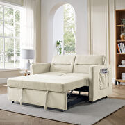 BLK9 (Beige) Beige velvet loveseats sofa bed with pullout bed