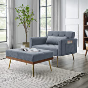 Gray velvet recline chair with ottoman and pillow main photo