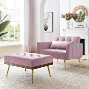 Pink velvet recline chair with ottoman and pillow main photo