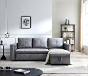 W008 (Gray) Gray sectional sofa with pulled out bed, 2 seats sofa and reversible chaise with storage, both hands with copper nail