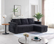 GY302 (Black) Black velvet sectional sofa with pulled out bed