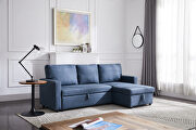 L010 (Blue) Navy blue stone fabric sectional sofa with pulled out bed