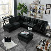 Black velvet l shape sectional sofa main photo