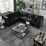 Black velvet l-shape modular sectional sofa includes three single chair and three corner main photo
