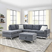 DD239 (Gray) Gray velvet sectional sofa with reversible chaise storage ottoman and cup holders