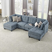Navy chenille u-shape modular sectional sofa includes two single chair, two corner and two ottoman main photo