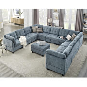 Navy blue soft chenille u-shape modular sectional sofa includes seven single chair, four corner and ottoman main photo