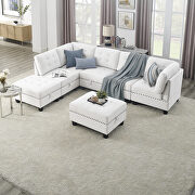 DD240 II Ivory chenille l-shape modular sectional sofa includes three single chair, two corner and two ottoman