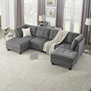 Gray chenille u-shape modular sectional sofa includes two single chair, two corner and two ottoman main photo