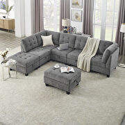 Gray chenille l-shape modular sectional sofa includes three single chair, two corner and two ottoman main photo