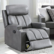 Gray breathable pu leather recliner chair with 2 cup holders main photo