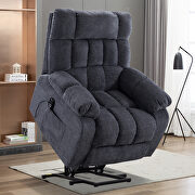 Blue chenille electric lift recliner with heat therapy and massage