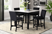 5-piece counter height dining table set with faux marble dining table and 4 upholstered-seat chairs in black main photo