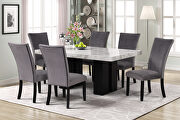 W504 (Gray) 7-piece dining table set: faux marble dining rectangular table and 6 gray chairs