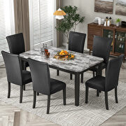 W045 7-piece dining table set: faux marble top table and 6 upholstered seat chairs
