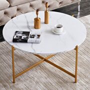 Modern round coffee table, golden color frame with marble wood top main photo