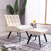 Modern white soft velvet material accent chair with ottoman main photo