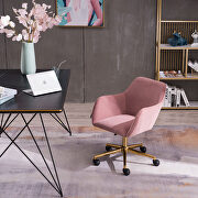 Pink velvet fabric adjustable height office chair with gold metal legs main photo