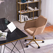 Light coffee velvet fabric adjustable height office chair with gold metal legs main photo