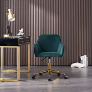 Dark green velvet fabric adjustable height office chair with gold metal legs main photo