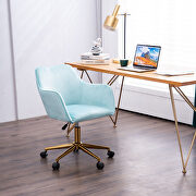 Light blue velvet fabric adjustable height office chair with gold metal legs main photo