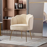 Cream white velvet fabric accent chair with gold legs main photo