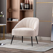 GR016 (Cream) Cotton linen fabric accent chair with black metal legs in creame white