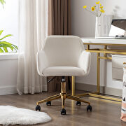 Ivory white velvet fabric adjustable height office chair with gold metal legs main photo