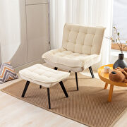 DK023 (White) Modern soft white velvet fabric accent chair with ottoman