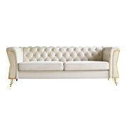 Isabella (Beige) Gold trim diamond tufted pattern velvet fabric sofa