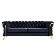 Isabella (Black) Gold trim diamond tufted pattern black velvet fabric sofa