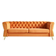Isabella (Orange) Gold trim diamond tufted pattern orange velvet fabric sofa