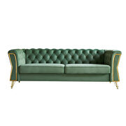 Gold trim diamond tufted pattern mint green velvet fabric sofa main photo